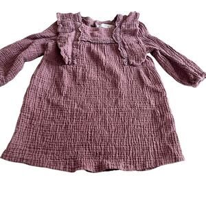 Zara Girls Mauve Muslin Ruffled Shoulder Dress Size 2-3